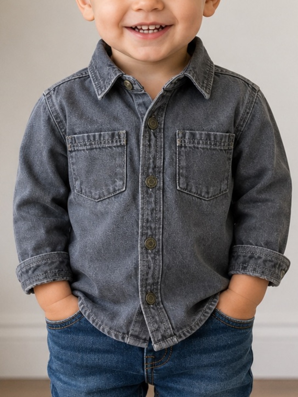 H&M Toddler Gray Denim Button-Up Shirt Jacket 6-9 Months NWT